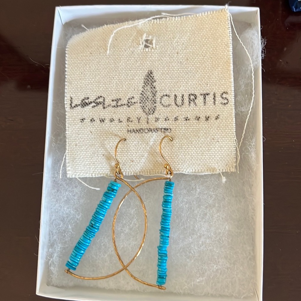 Leslie Curtis handcrafted earrings. Gold and blue.  New with tag.